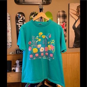 Vintage glitter puffs Inc. single stitch Palm Springs hummingbird flower shirt